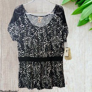 L8ter Animal Print Lace Shoulder Empire Tunic